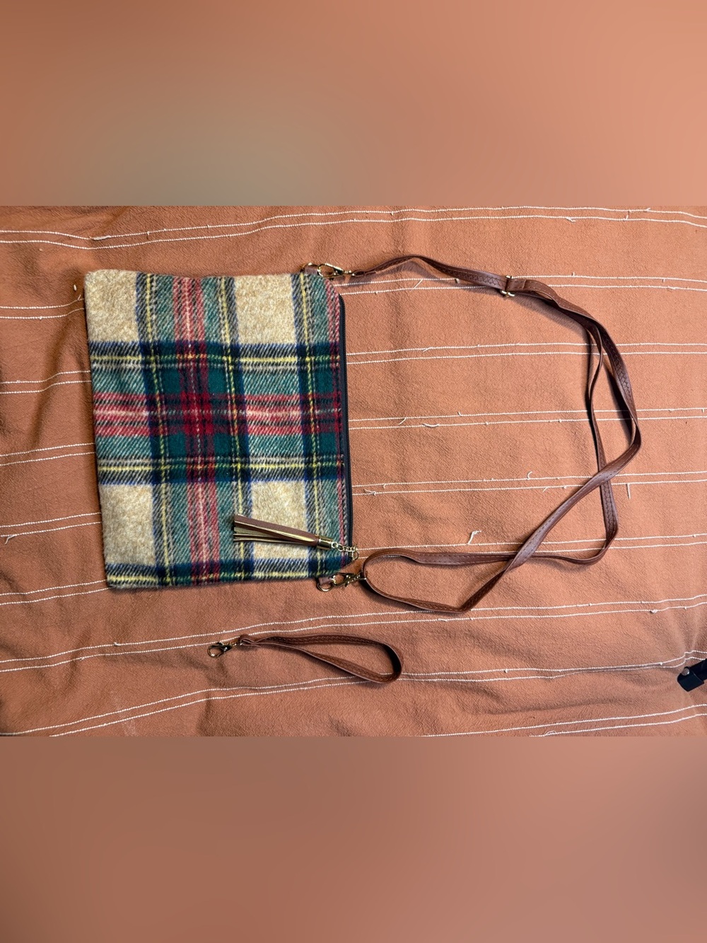 Plaid Wool-Blend Crossbody Bag with Tassel - Multi